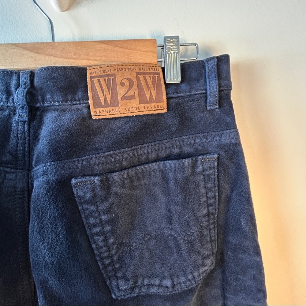 Vintage Wash 2 Wear W2W Mens Size 36 Suede Pants Machine Washable Navy Blue Pant - Picture 7 of 14